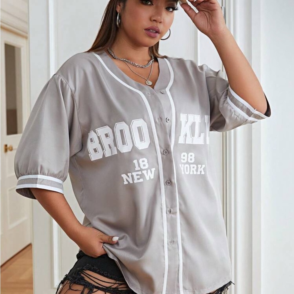 SHEIN Gray Oversized 3/4 Sleeve Jersey Top